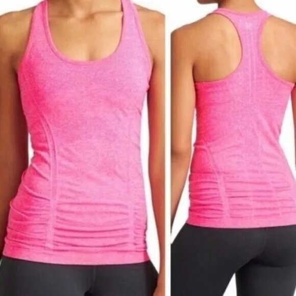 Athleta Women Fastest Track Racerback Tank Top Scoopneck Ruched Heathered Pink S - Picture 2 of 10
